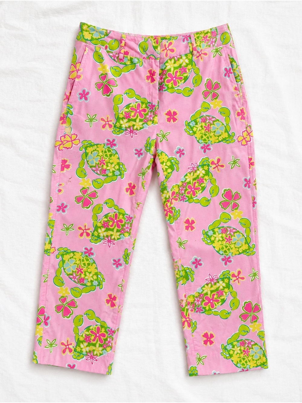 Vintage Lilly Pulitzer White Label Muscle Beach Capri Pants Pink Green Size 8